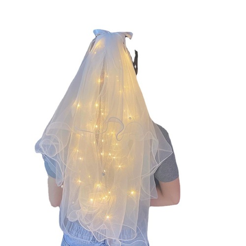 Internet celebrity pearl luminous veil bow hair accessory luminous headdress crown simple headdress pendant summer street stall wholesale