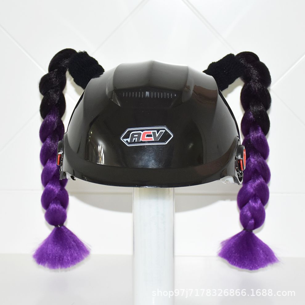 Helmet Braids Pigtails, Motuoche Auto Parts and Accessories - black-and-purple-short-braids-pair