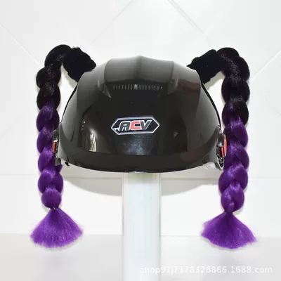 Rider, Motorcycle Decoration, Motosiklet dəbilqələri - a-pair-of-short-black-and-purple-braids