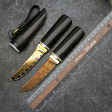 龙鳞大马士革钢直刀高硬度户外求生刀露营工具刀水果刀收藏小刀具