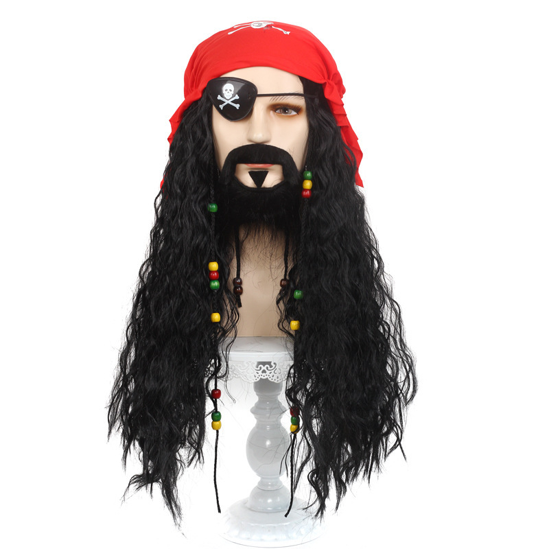 Halloween Pirate Wig Masquerade cosplay Captain Hook Caribbean Jack Wig Turban Halloween Pirate Wig Masquerade cosplay Captain Hook Caribbean Jack Wig Turban