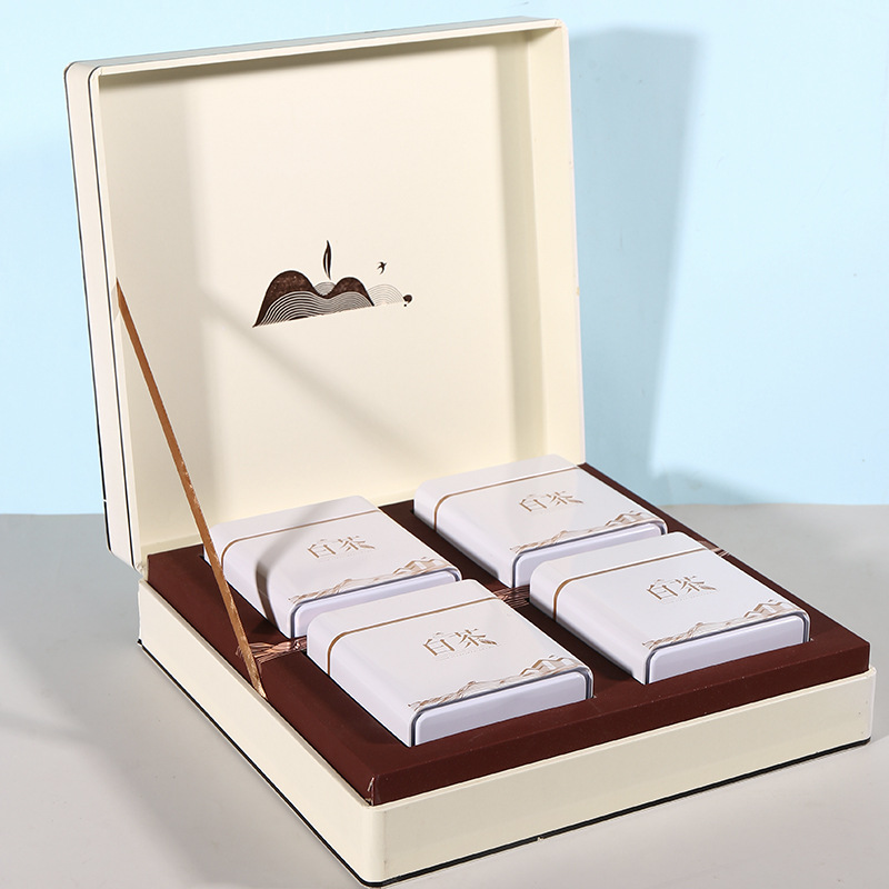 白茶茶叶礼盒空茶道五合一四合一简约金黄色茶叶包装盒罐金装轻奢