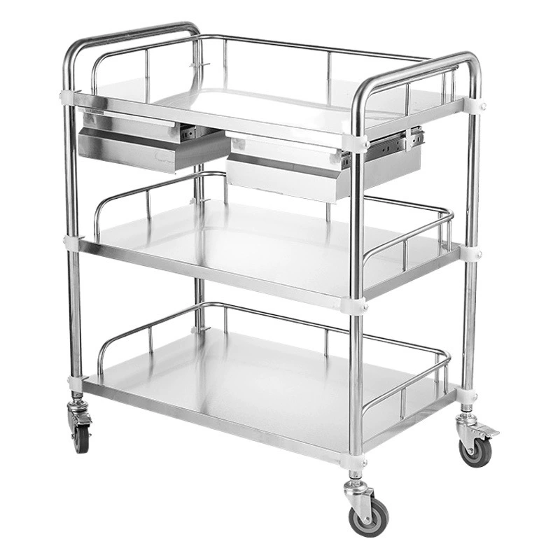 Автомобиль для лечения из нержавеющей стали Больничная тележка Хирургическая лабораторная тележка для хранения Инструмент Автомобиль Бесшумный инструмент Автомобиль