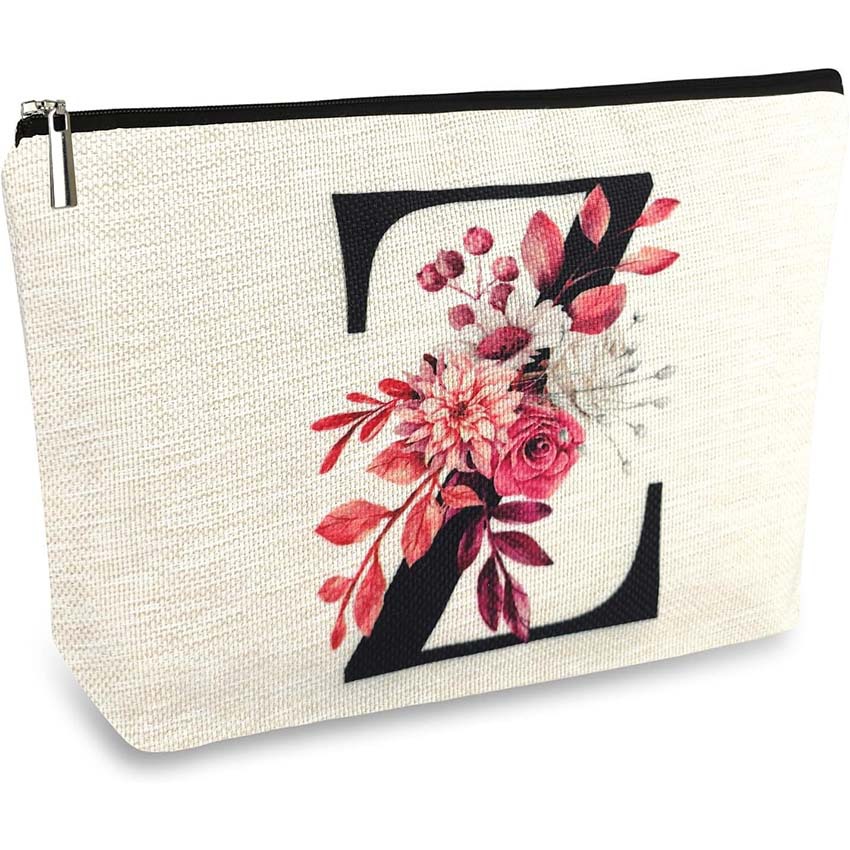 Bolso de cosméticos para mujer de Amazon transfronterizo letra patrón creativo bolsa de cosméticos bolsa de almacenamiento bolsa de cremallera impermeable de lino