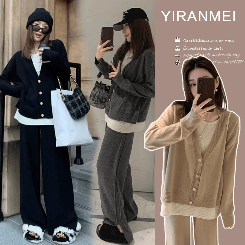 Пятно ~ Осенний и зимний новый сетевой красный для беременных мода ленивый нежный ветер корейский топ брюки для беременных