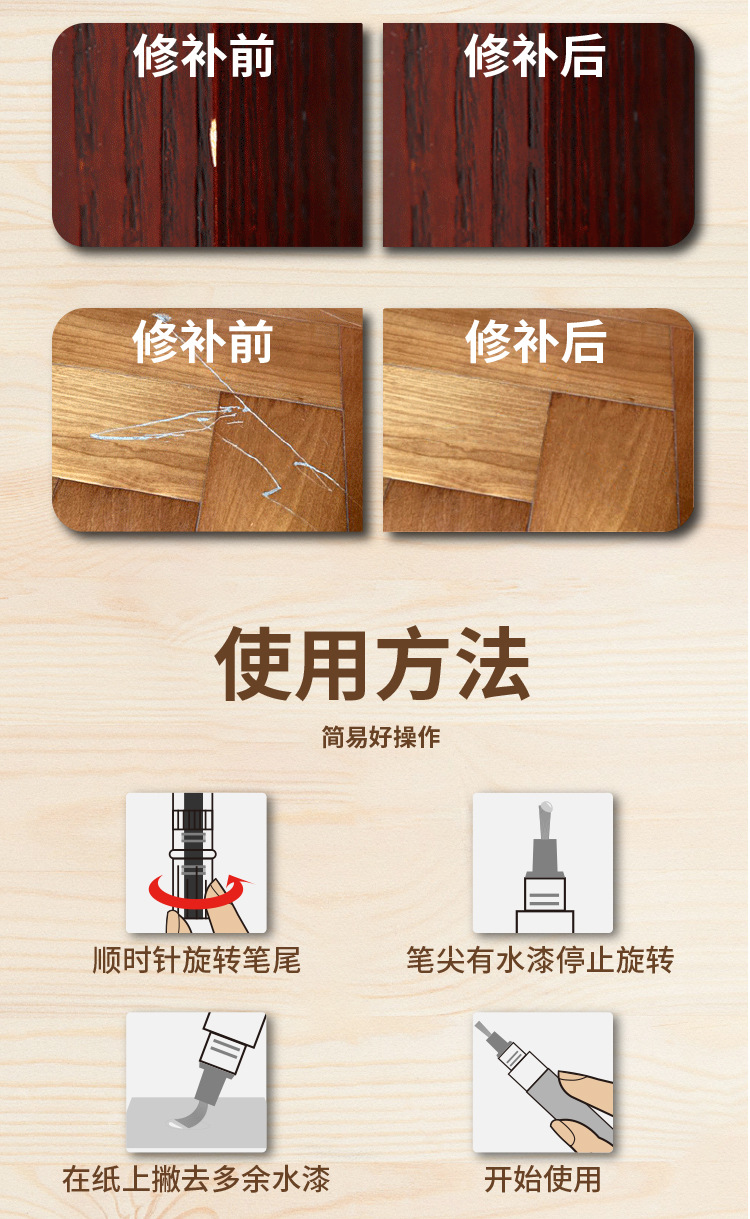 Water-Based Furniture Touch-Up Pen, Paint Pen for Wood Repair, Eco-Friendly Scratch Repair for Wooden Furniture