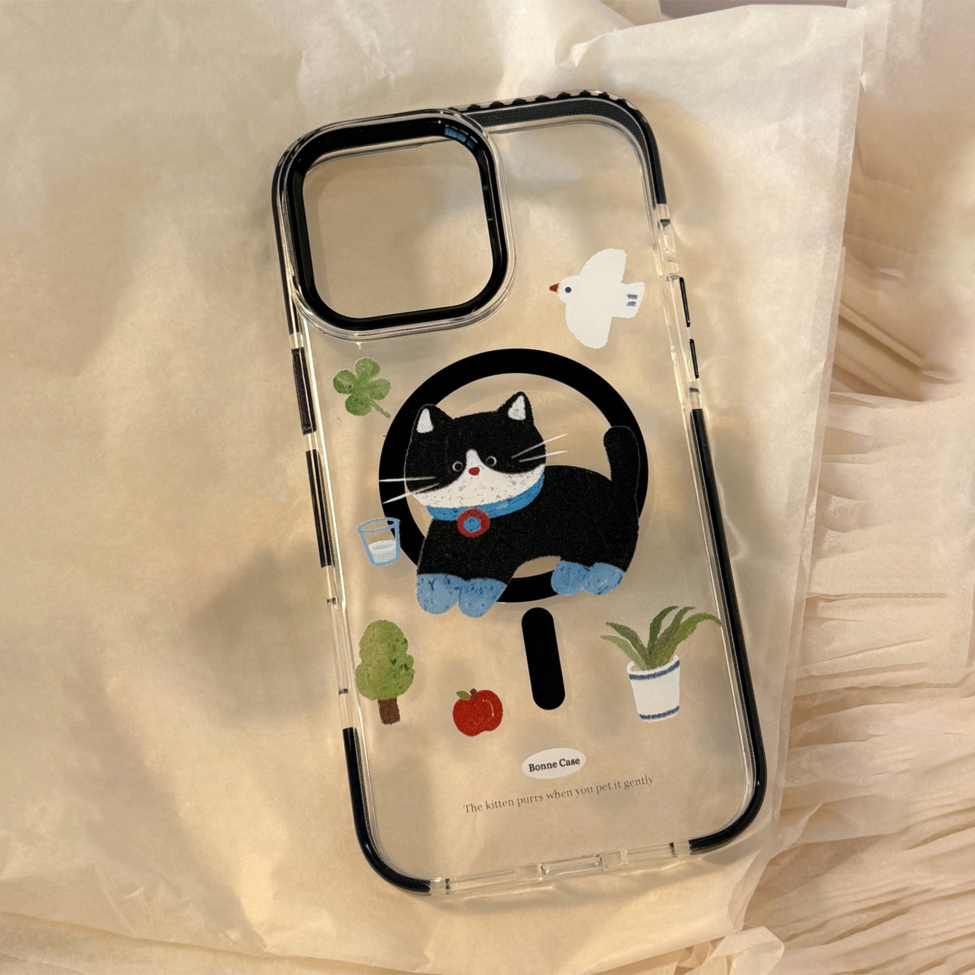 Lindo gato negro de dibujos animados para iPhone16 Apple 15ProMax funda para teléfono móvil 14Pro magnético 13 femenino 16P