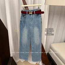 大码加绒加厚浅色哈伦牛仔裤女冬季新款梨形身材高腰显瘦老爹裤