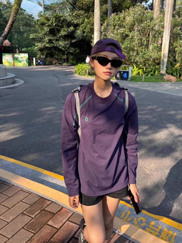 葡萄紫色防晒速干长袖t恤女款夏透气凉感运动上衣羽毛网球骑行服|undefined