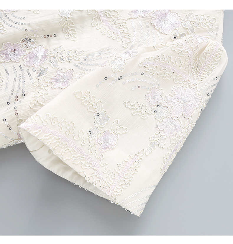 Váy chữ A thêu hoa đính sequin tinh tế, quý phái, dáng suông midi — Màu hồng chi tiết 18
