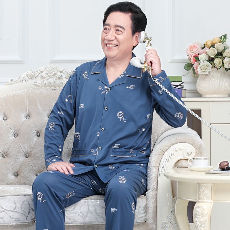 Pijamas de mediana edad y ancianos hombres 100% algodón primavera y otoño manga larga otoño e invierno más tamaño viejo papá traje de uso doméstico