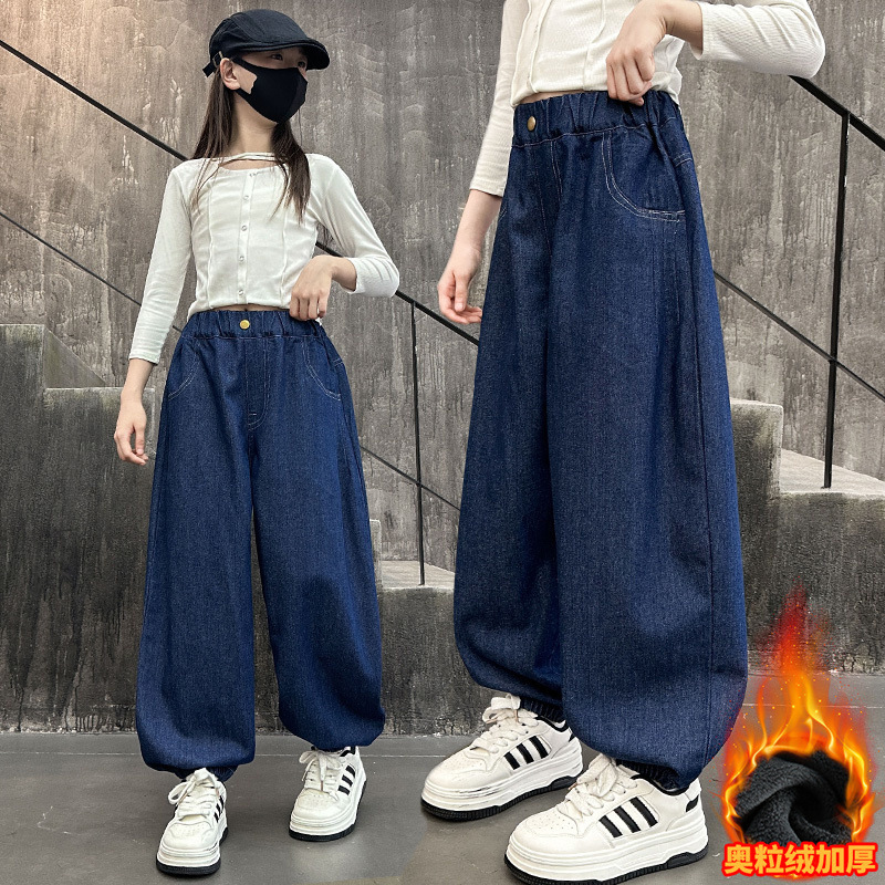 女童束脚口日韩牛仔裤宽松春秋款童裤外贸中大童街头灯笼裤老爹裤