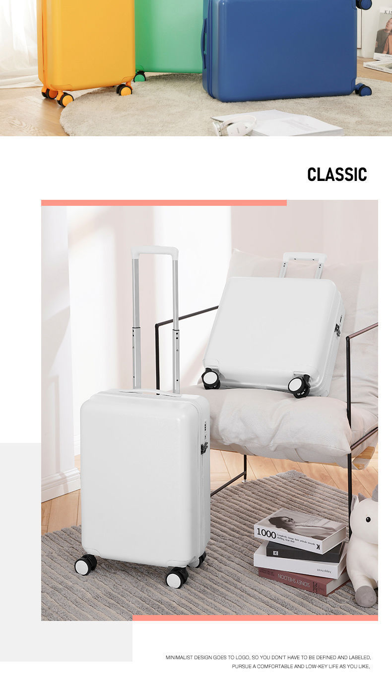 Vali nhựa PC 20 inch màu kẹo bánh xe vạn năng chịu mài mòn cho học sinh — Cam Mật, Xanh bạc hà, Màu trắng, Màu vàng chi tiết 7