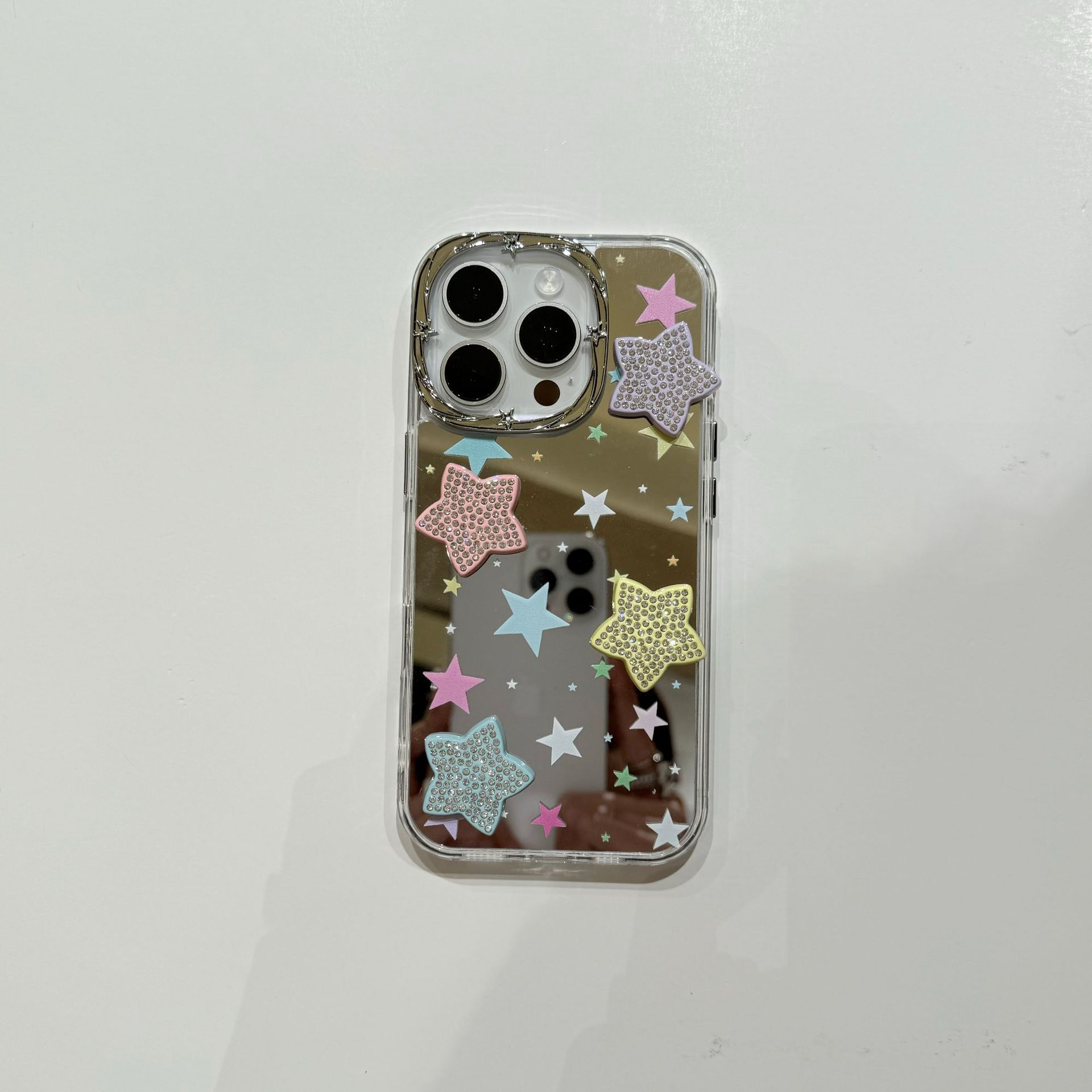 Espejo coreano estrellas de colores para Apple 16ProMax funda para teléfono móvil 15Pro estéreo 14/13 nuevo 15PM