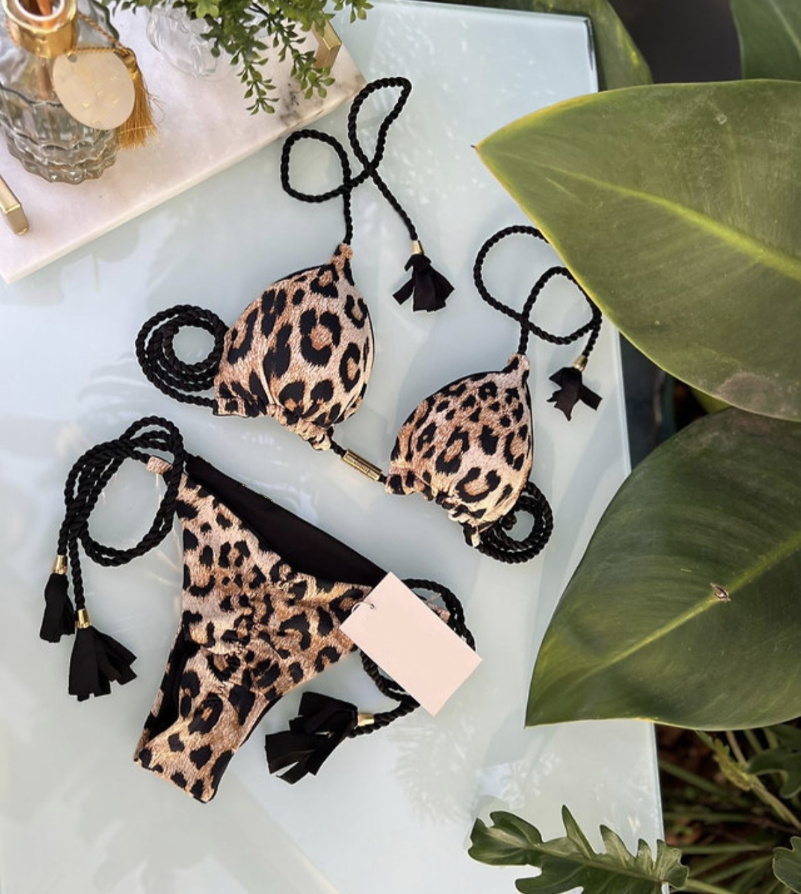 Frau Punktmuster Leopard 2-Teiliges Set Bikinis Bademode display picture 1