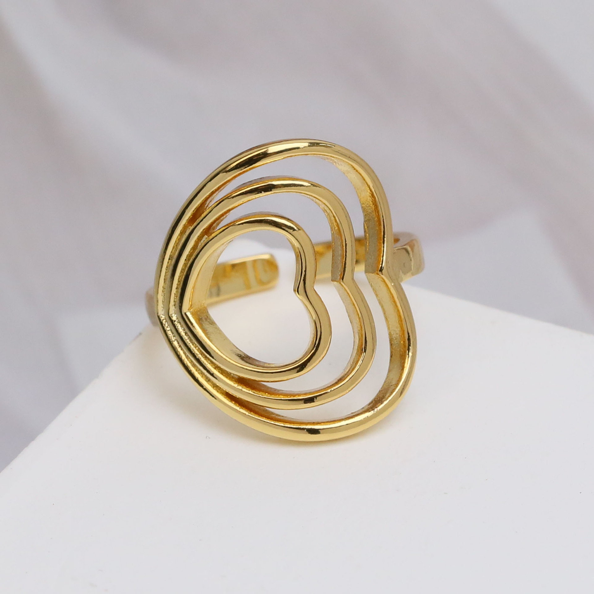 7g Weight 18K Gold Plated Plating Material Open Rings Classification Adjustable Ring Size 1 Piece Quantity Wholesale IG Style Sweet Heart Shape Copper Hollow Out 18K Gold Plated Open Rings