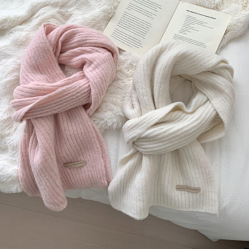 Bufandas mujeres invierno 2025 nuevo calentamiento engrosado suave azul helado imitación de lana de color sólido bufandas de punto