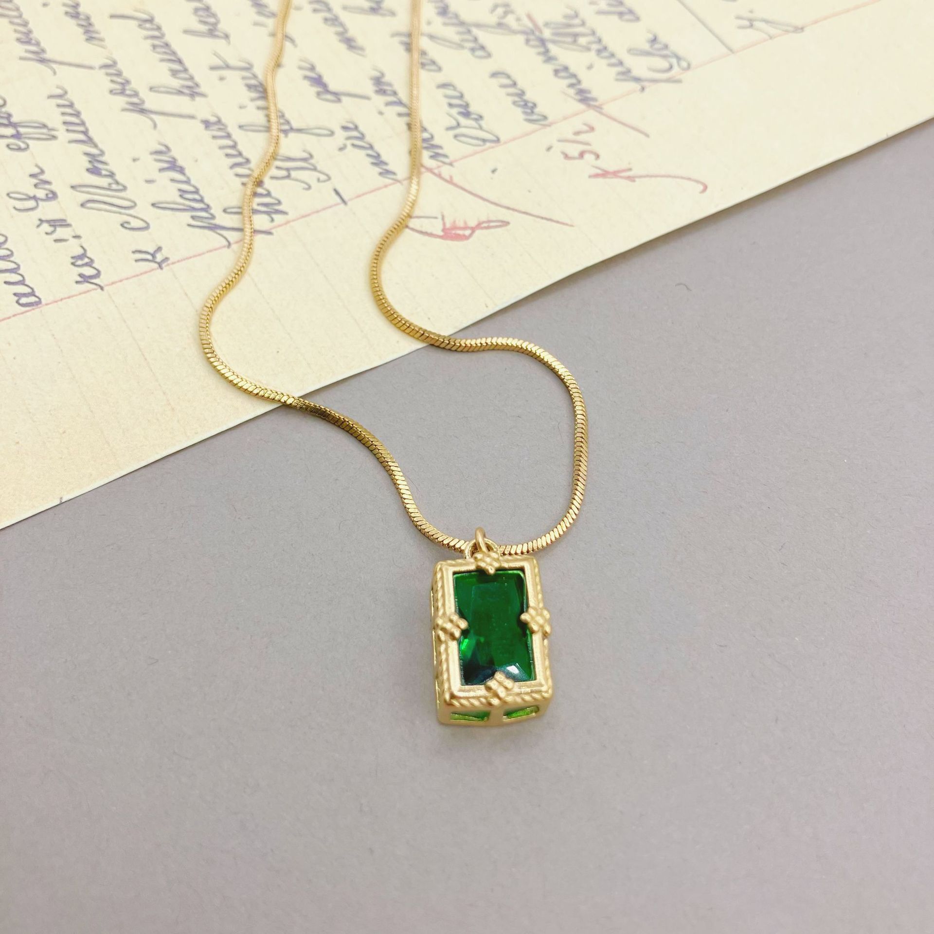 Fashion Square Stainless Steel Plating Inlay Zircon Pendant Necklace 1 Piece