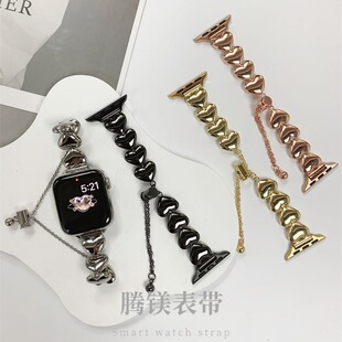 适用苹果apple watch立体爱心伸缩链i watch78s9代se金属手表表带-阿里巴巴