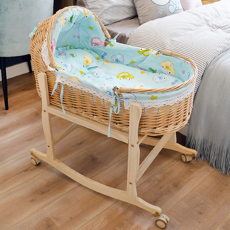 Rattan Baby Cradle Sleeping Basket Newborn Portable Portable Basket Car Soothing Sleeping Basket Cradle Woven Bed