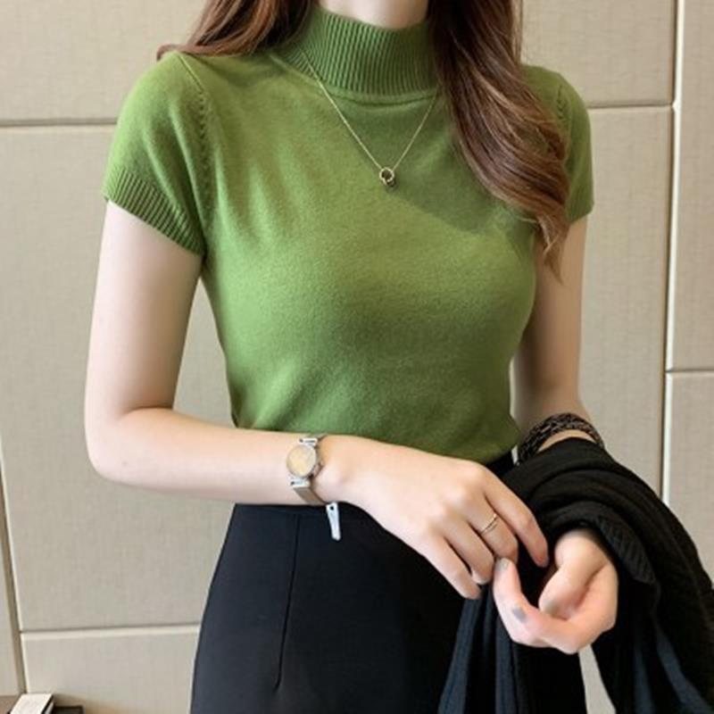 Half-High Collar 2026 Spring and Autumn New Style Half-High Collar Base Shirt for Women, Short-Sleeve Knit Top, Inner Layer Tight-Fitting Sweater Vest