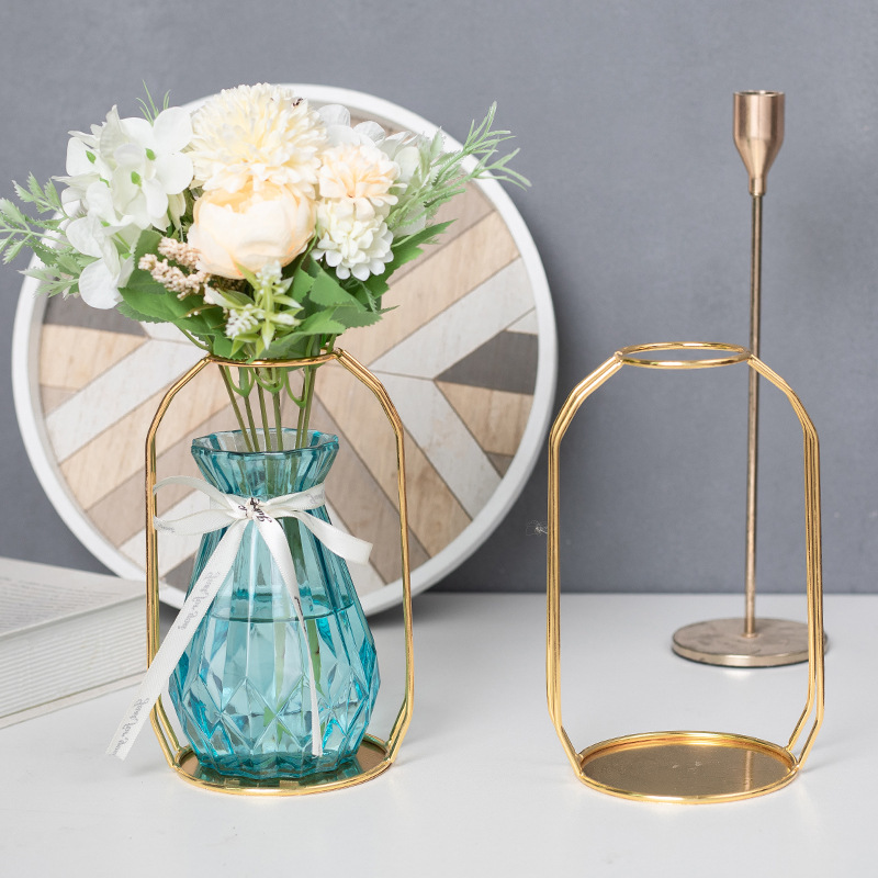 Fábrica al por mayor de vidrio hierro arreglo floral florero escritorio sala de estar TV gabinete mesa de comedor flor seca flor artificial adornos hidropónicos