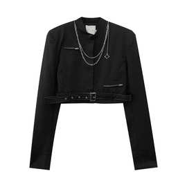 3.12 NS1斤暗黑系设计感小众链条短款夹克小西装外套女时尚休闲洋