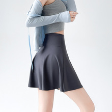 假两件运动短裙女夏季薄款高腰防走光跑步健身裤灰色速干瑜伽裙裤