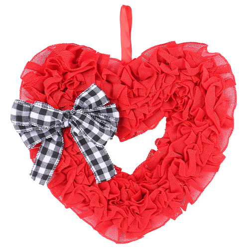 Love in Hong Kong 2024 cross-border new product front door decoration fabric Valentine's Day wreath heart wall hanging holiday arrangement