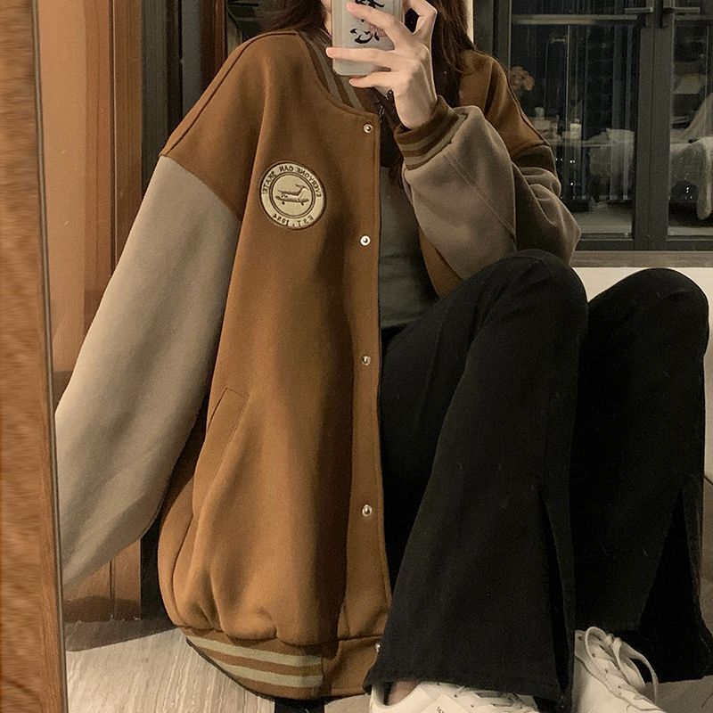 美式学院风棒球服外套女春秋季新款复古拼色炸街chic港风夹克上衣|undefined