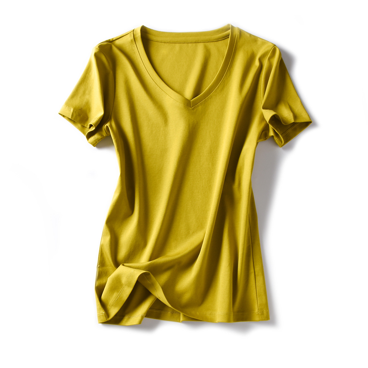 メーカースポット2024夏80本両面シルク綿tシャツ女園vネック半袖純色綿半袖tシャツ