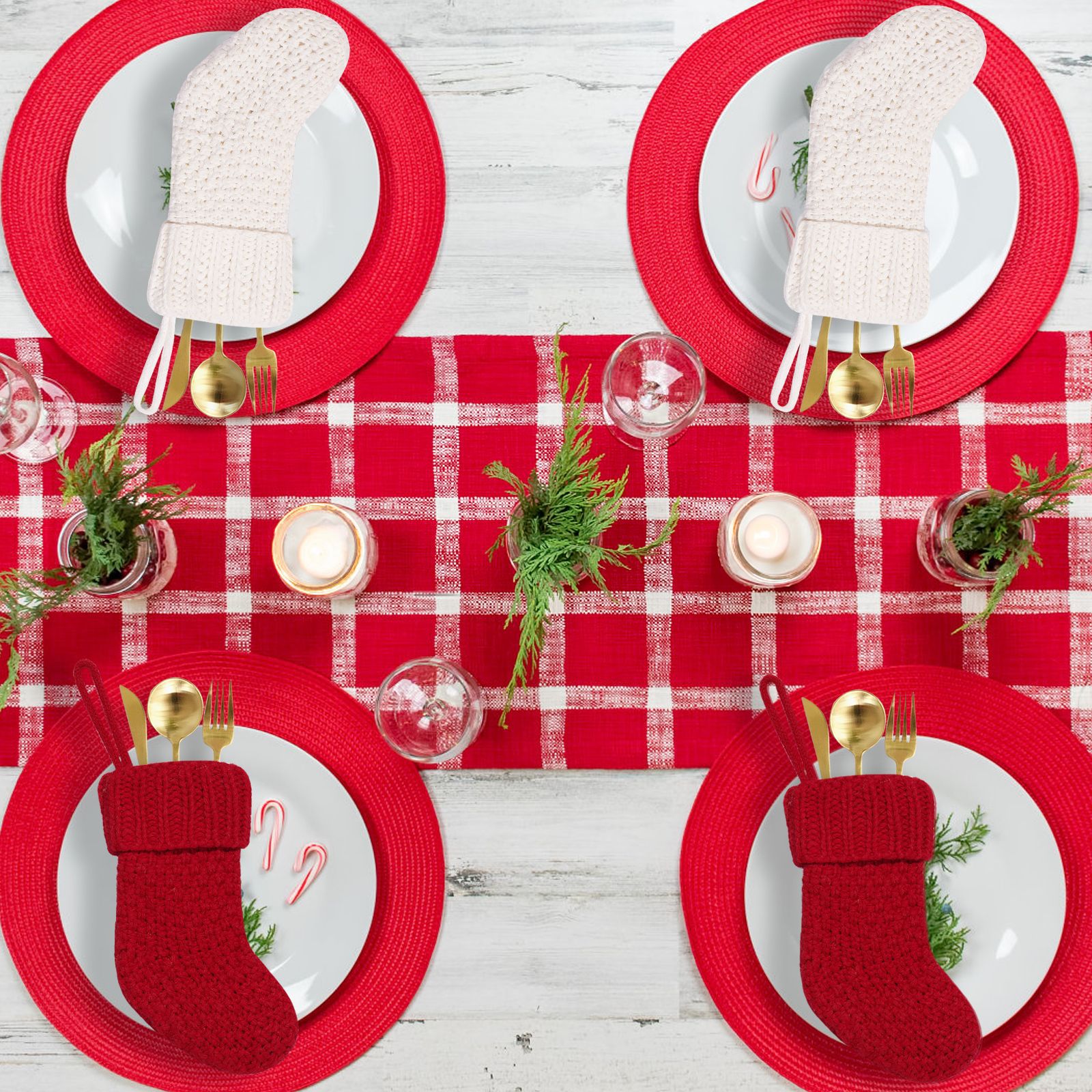 Navidad transfronteriza decoración de color sólido de punto calcetines de Navidad estilo rústico cuchillo y tenedor manga colgante de árbol de Navidad chimenea calcetines colgantes