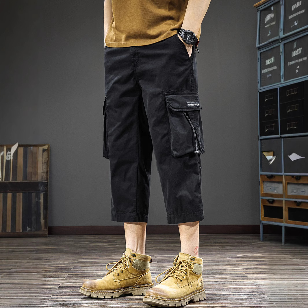 Summer thin overalls men's eight-point pants men's 2025 new handsome straight loose cropped casual shorts