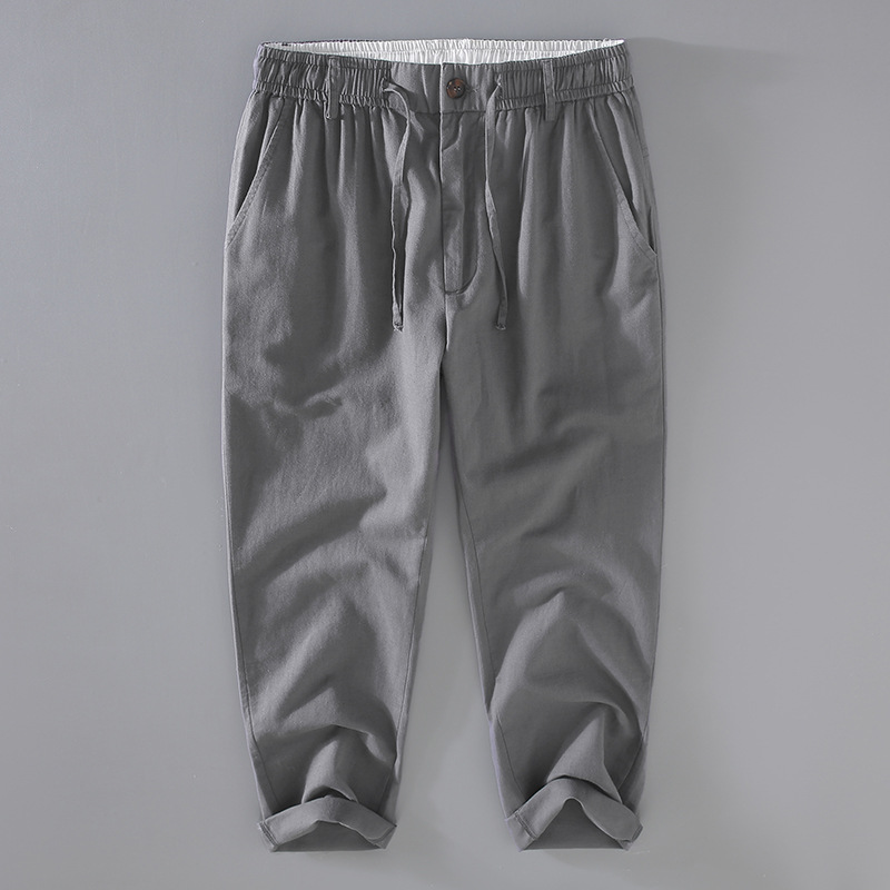 Pantalon décontracté pour homme en coton et lin été_voghion.com