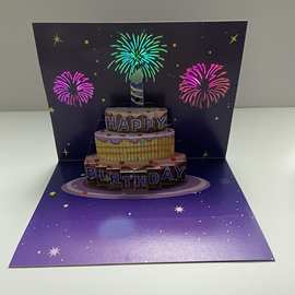 3D立体生日音乐贺卡灯光发光发声 吹气磁控弹出式立体贺卡
