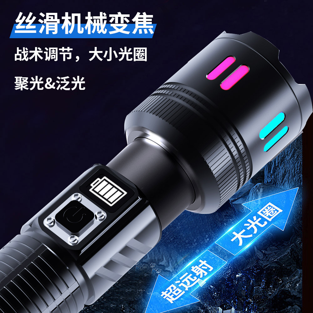 Linterna de luz fuerte recargable TYPE-C de aleación de aluminio explosiva transfronteriza Lámpara LED de emergencia portátil multifuncional para exteriores