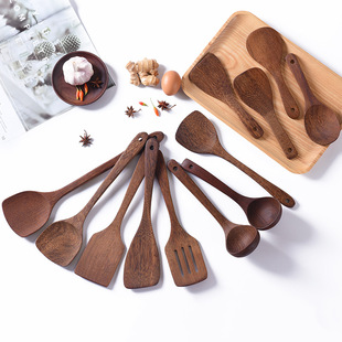 Unpainted Chicken Wings Wooden Shovel Non-stick Pan Shovel Long Handle Stir-frying Shovel Household Wooden Kitchenware Shovel and Spoon Set Wholesale