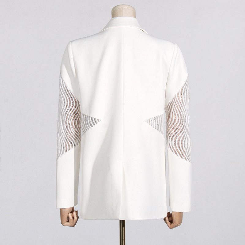 Elegant Women's Blazer Jacket Long Sleeve Lace Patchwork V-neck_voghion.com