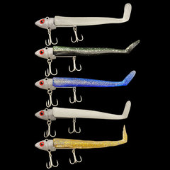 Bait Company Wholesale Lead Head Soft Plastic Fishing Lure Glow-in-the-Dark Simulation Fishing Bait Five Colors Blood Slot Three Hooks Fishing Gear