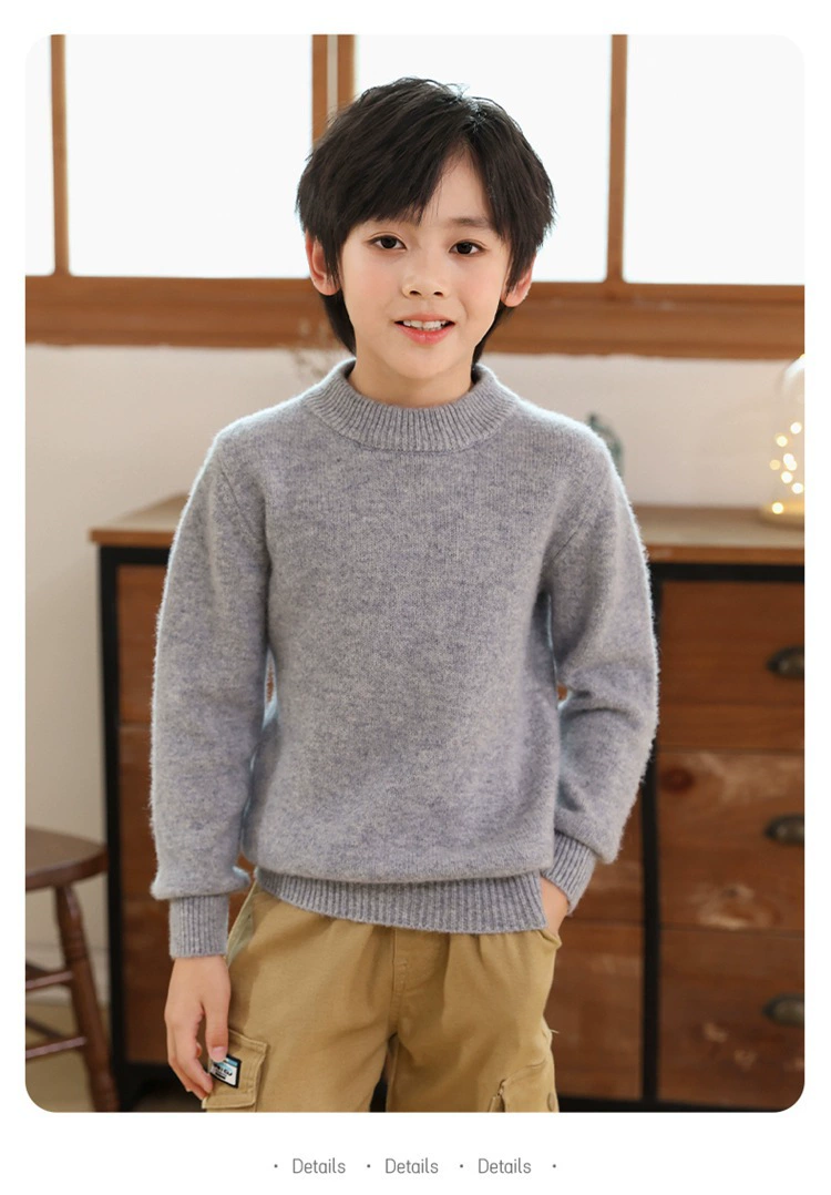 Демисезонный детский шерстяной свитер, согревающая кашемировая рубашка, высокий воротник, увеличенная толщина, для подростков