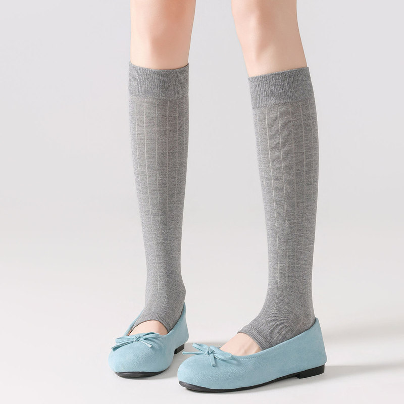Korean-Style Slimming Knee-High Socks for Women, Spring Knitted Long Socks, Half-Footed, Gray, Trendy Ins-Style Fashion Slouch Socks