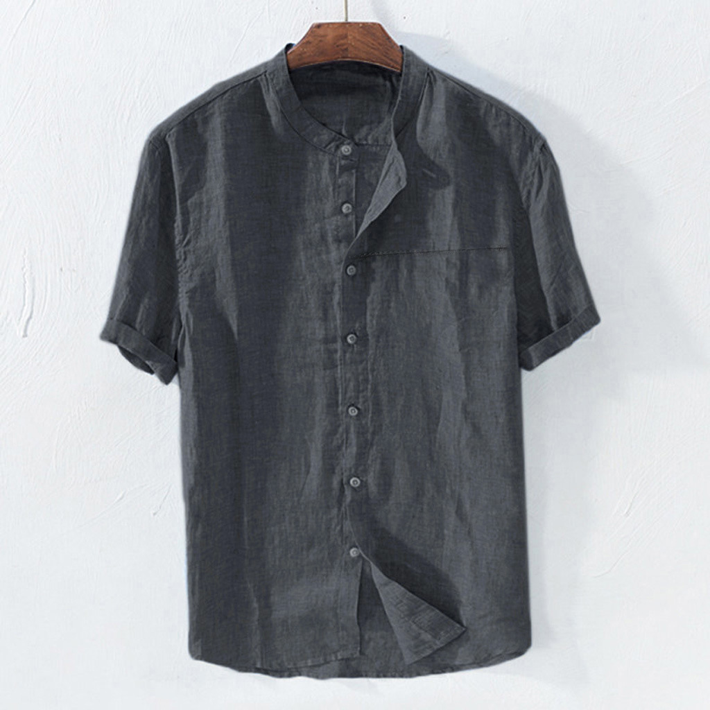 Herren Leinenhemd Mit Stehkragen Für Den Sommer Im Casual Style_voghion.com