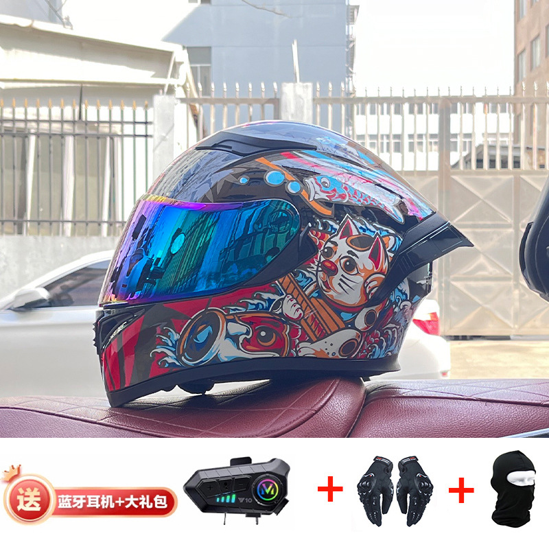 Casco de cola grande de motocicleta Jiekai Casco completo con auriculares Bluetooth Casco de conducción de motocicleta eléctrica de cuatro estaciones para hombre