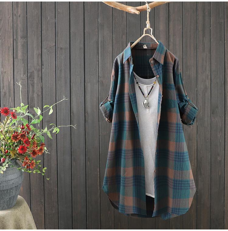 476g Weight Long Sleeve Sleeve Length Single Breasted Placket Type Regular Sleeve Sleeve Type Polyester, Polyester Fabric Type Mid-Length (65cm <Length ≤ 80cm) Top Length Cardigan, Shirt Tops Type Shirt Collar Neckline Loose Fit Type Lattice Pattern Temperament Commuter, Commute style Style Casual Plaid Shirt Women's Midi Loose New Style Plus Size Long Sleeve Top Trendy Spring Autumn 2025 New Arrival 2