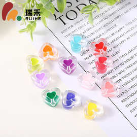 亚克力透明爱心双面滴油竖孔桃心DIY手机链饰品配件串珠发饰批发