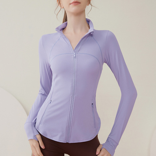 Stylish Stand-up Collar Sport Jacket Cross-border Yoga Wear Long Sleeve Tight-fitting Top Running Long Coat Autumn/Winter Women