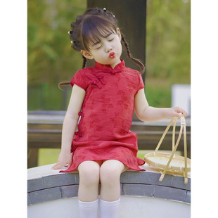 Girls' Cheongsam Dress Summer Outfit Children's Chinese Style Hanfu Baby Girl Summer Performance Costume First Birthday Dress