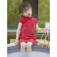 Платье Cheongsam для девочек, летний наряд, детский китайский стиль, Hanfu, летний костюм для маленьких девочек, платье для первого дня рождения
