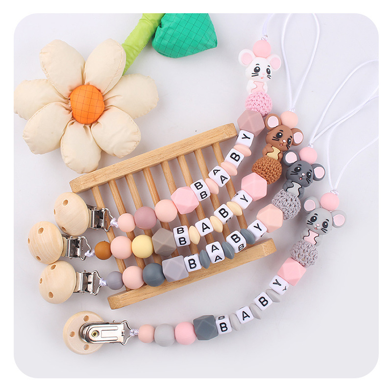Juguetes para bebés planetas grano clip de tetina bebé calmar dibujos animados ratón cadena tetina de silicona anti-caída cadena