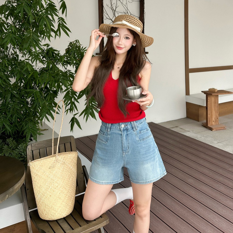 Flagship Item~ Four-Way Stretch Denim Shorts for Women, Summer High-Waisted Slimming A-Line Hot Pants, Fashionable and Versatile